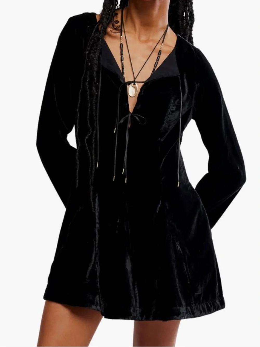 Free People Linney Velvet Minidress Black NWT Size 6